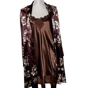 Morgan Taylor Brown Silky Nightgown & Robe Set - Size L